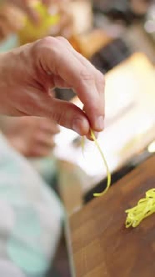 Close-up Unrecognizable Hand Taking Lemon Zest During Cooking Master Class