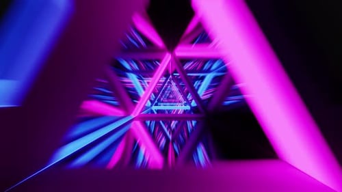 Triangle Mirrored Tunnel With Bright Pink And Blue Colors Vj Loop Background For Party
