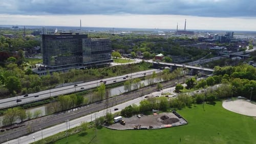 Aerial view of Don Valley Parkway in Toronto 4K