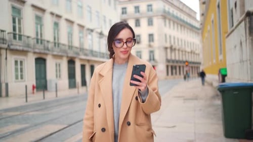 Woman Use Smartphone Outdoor City Street