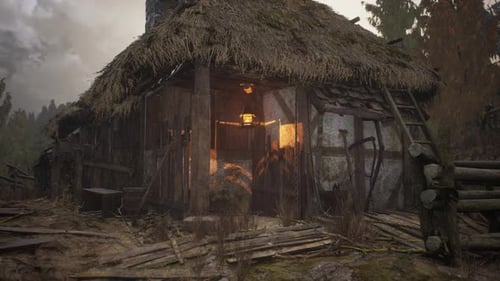 An Old Village with Wooden Dilapidated Houses