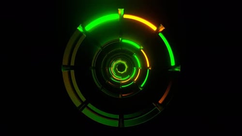 Green And Orange Neon Stage Light Rings Tunnel Background Vj Loop In 4K