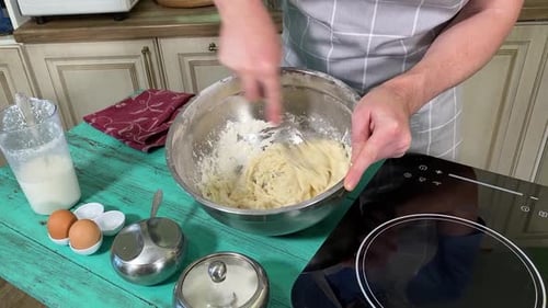 Mixing Ingredients in Bowl for Cooking at Home