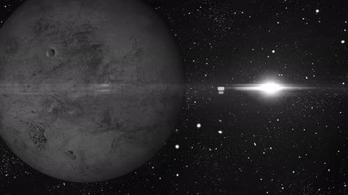 Cosmic Planet Background with Bright Lens Flare