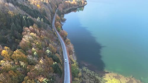 autumn road lake