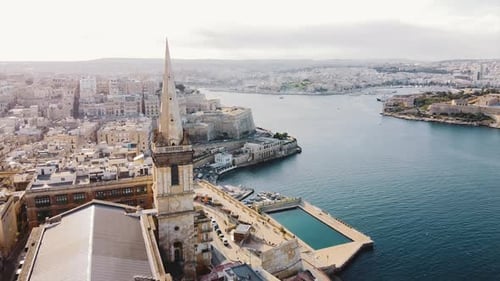 Aerial view of Valletta Malta. City panorama is visible.