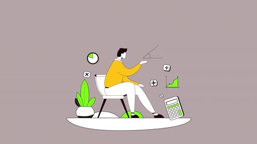 Flat Design Animation: Person Calculating with Financial Data