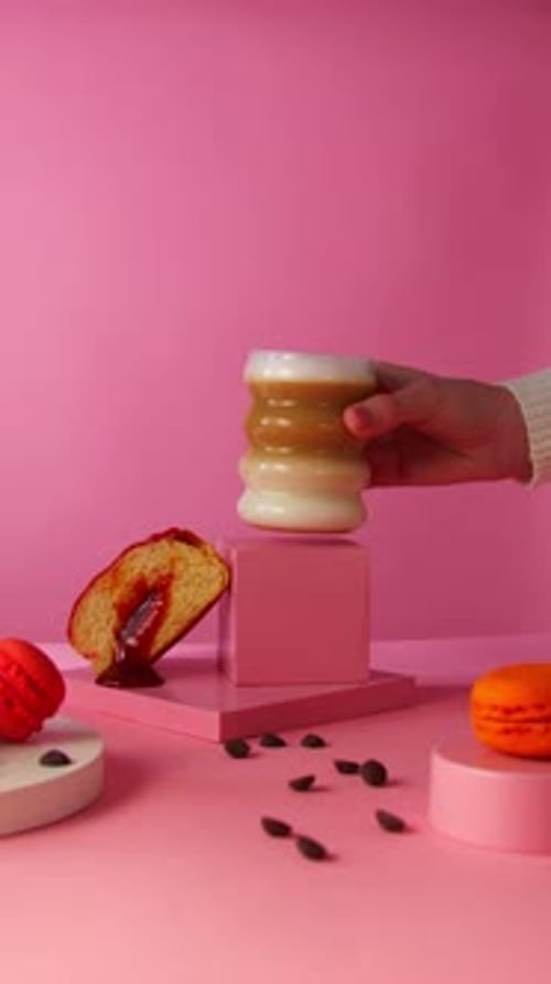 Espresso Drink Placed With Macarons and Toast