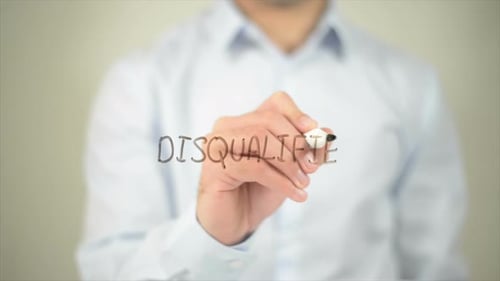Disqualified Man Writing on Transparent Screen