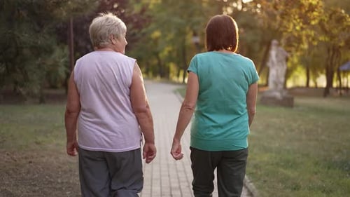 Back View of Two Women Walking in the Park