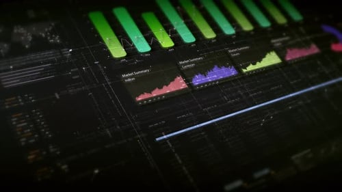 Futuristic Digital Business Interface with Animated Financial Graphs
