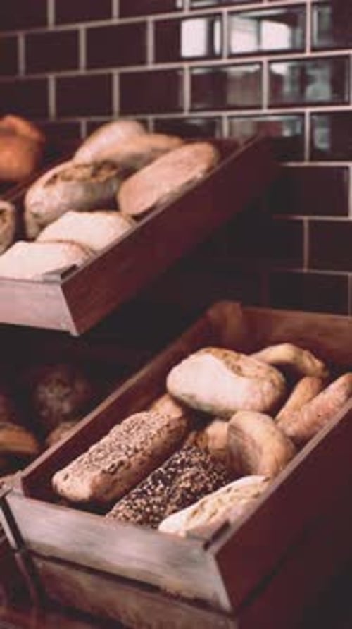 Fresh Bread on Shelves in Bakery