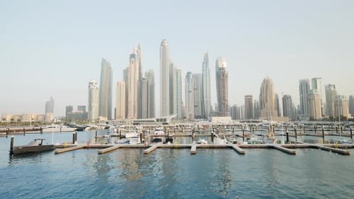 Dubai Harbour with the Tallest Block of Dubai Marina in the background