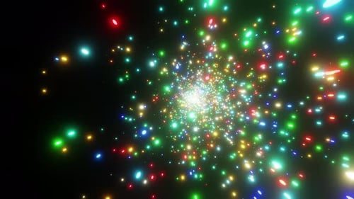 Flooding of particles at the speed of light through space, camera from left to right. Tunnel