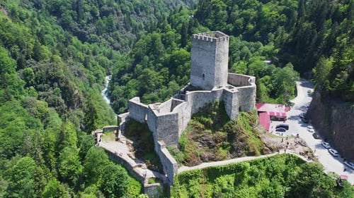 Aerial View Of Zilkale Castle Among The Forested Area With Trees