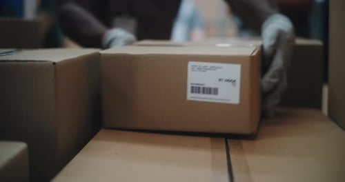 Logistics Warehouse Loader Unloading Delivery Truck with Cardboard Boxes