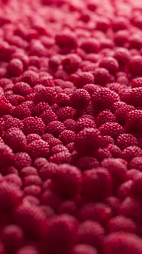 Macro Close Up of Red Raspberries with Gentle Movement Vertical