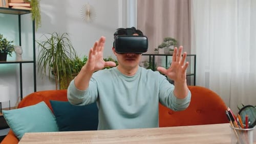 Man Using VR Headset at Home