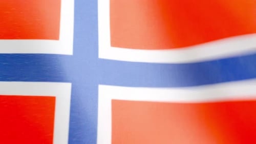 Norwegian Flag Waving in the Wind Macro Shot