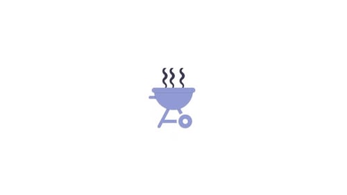 Animated Flat Design Barbecue Grill Icon with Smoke