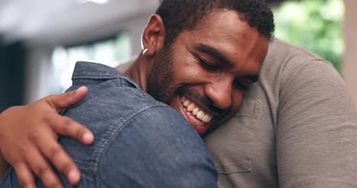 Happy Men Loving Embrace Indoors