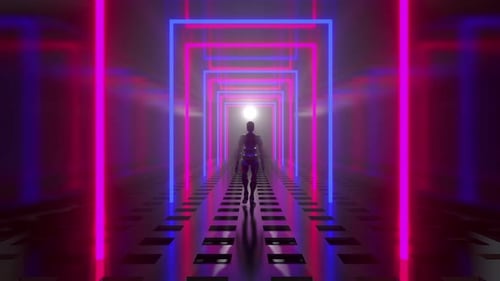 Robot Neon Tunnel 01 4k