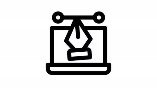 Animated Flat Design Laptop Pen Tool Icon for Graphic Design