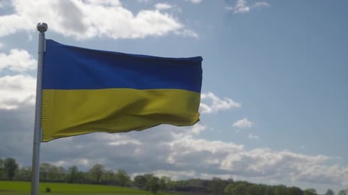 Realistic Ukrainian National Flag Waving in the Wind