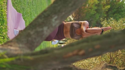 Sporty Lady Practicing Asana at Sunny Park Vertical Yoga Model Standing One Leg