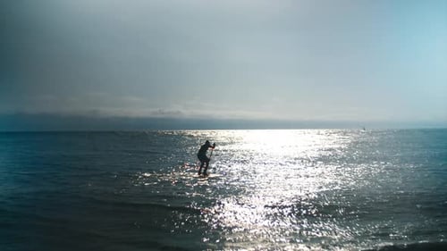 Adult Paddleboarding on a Sunny Ocean Day