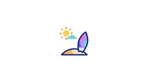 Animated Flat Design Surfboard Beach Travel Icon