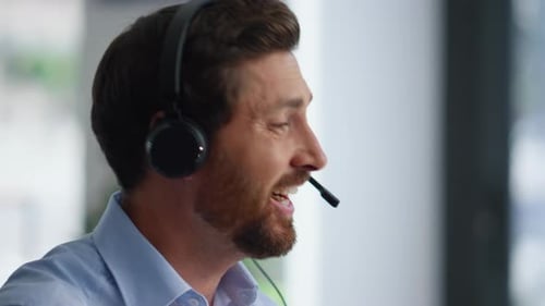 Call Center Operator Typing Computer Providing Technical Support Office Closeup