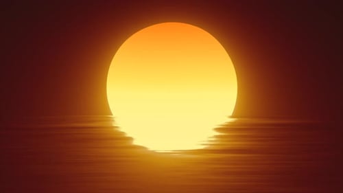 Abstract orange looping sun over water and horizon with reflections background