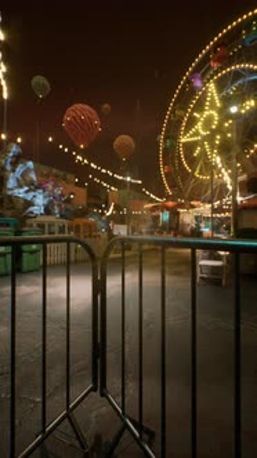 Nighttime Amusement Park With Ferris Wheel