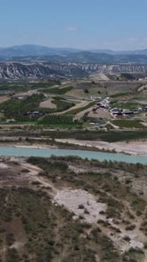 River Drone View Vehicles Moving Highway