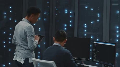 Multiethnic Staff Working in Modern Digital Data Center IT Administrator Woman with Chinese