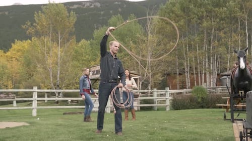Cowboy Practicing Roping With Lasso On Rural Ranch Slow Motion