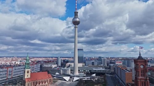 Aerial view of Berlin TV Tower , Alexanderplatz , Germany