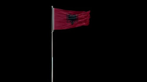 Albania Flag Waving Seamless Loop on Pole