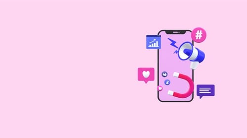 Animated Social Media Marketing Concept with Smartphone and Icons