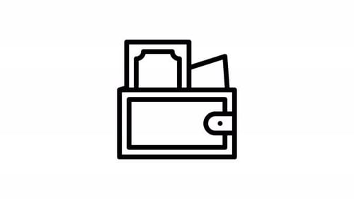 Line Art Wallet Icon with Money Transaction Animation