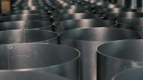 Rows of Metal Cylinders for Industrial Manufacturing