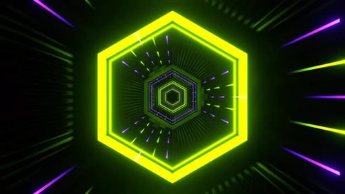 Purple And Green Neon Hexagon Futuristic Tunnel Background Vj Loop In 4K