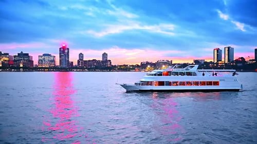 River travel by the Hudson on board of the modern riverboat.