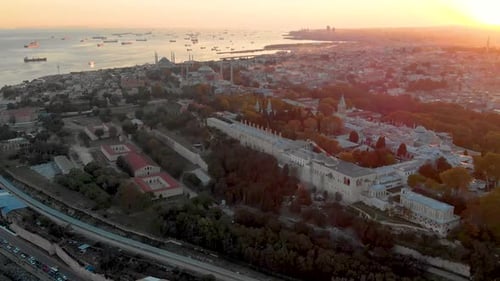 Aerial view of Istanbul city in Turkey during a sunset time
