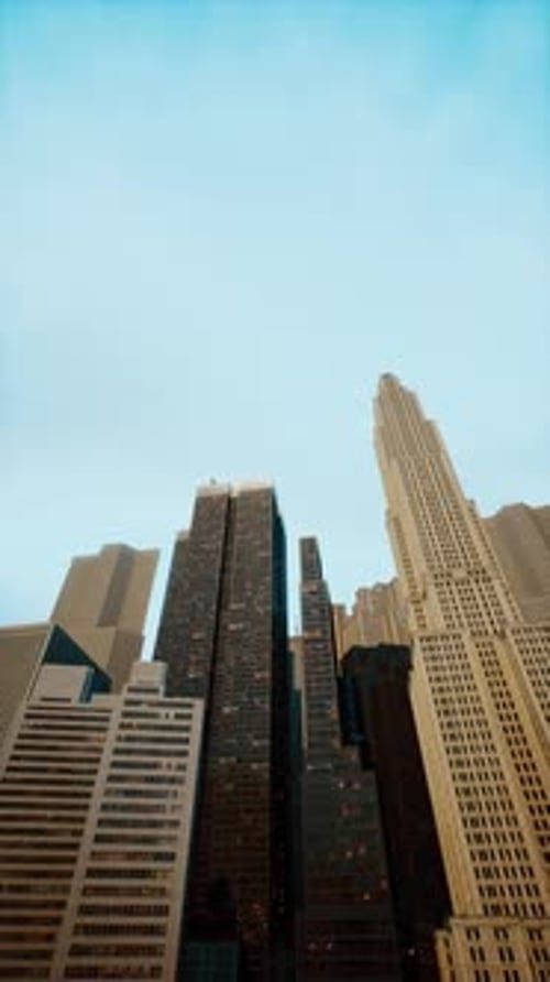 Vertical Format of Looking Directly Up at the Skyline of the Financial District