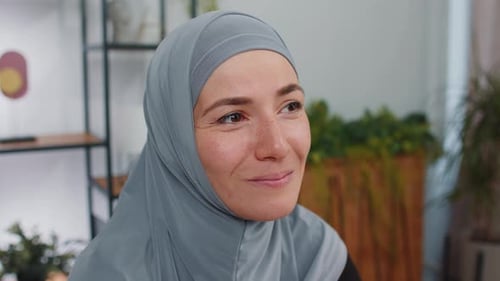Smiling Woman with Head Covering Close Up