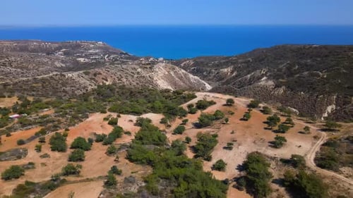 Mountains and sea. View from above on the panorama of the Mediterranean.