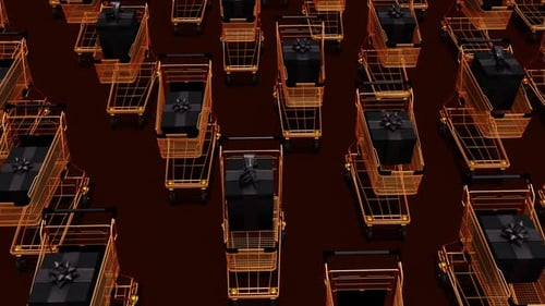 Luxury Black Gift Boxes in Golden Shopping Carts Animation Loop