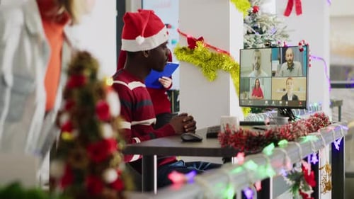 Managers Videocall in Xmas Office